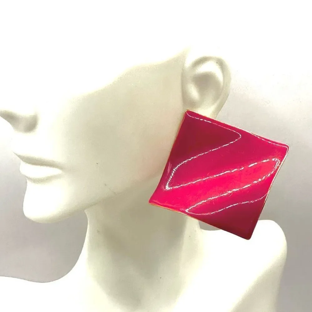 Pink square statement earrings